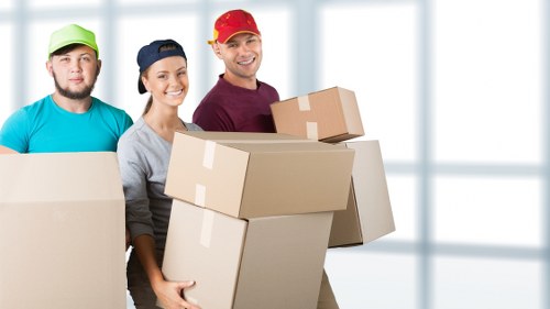 Office furniture and equipment being prepared for a move in Wimbledon